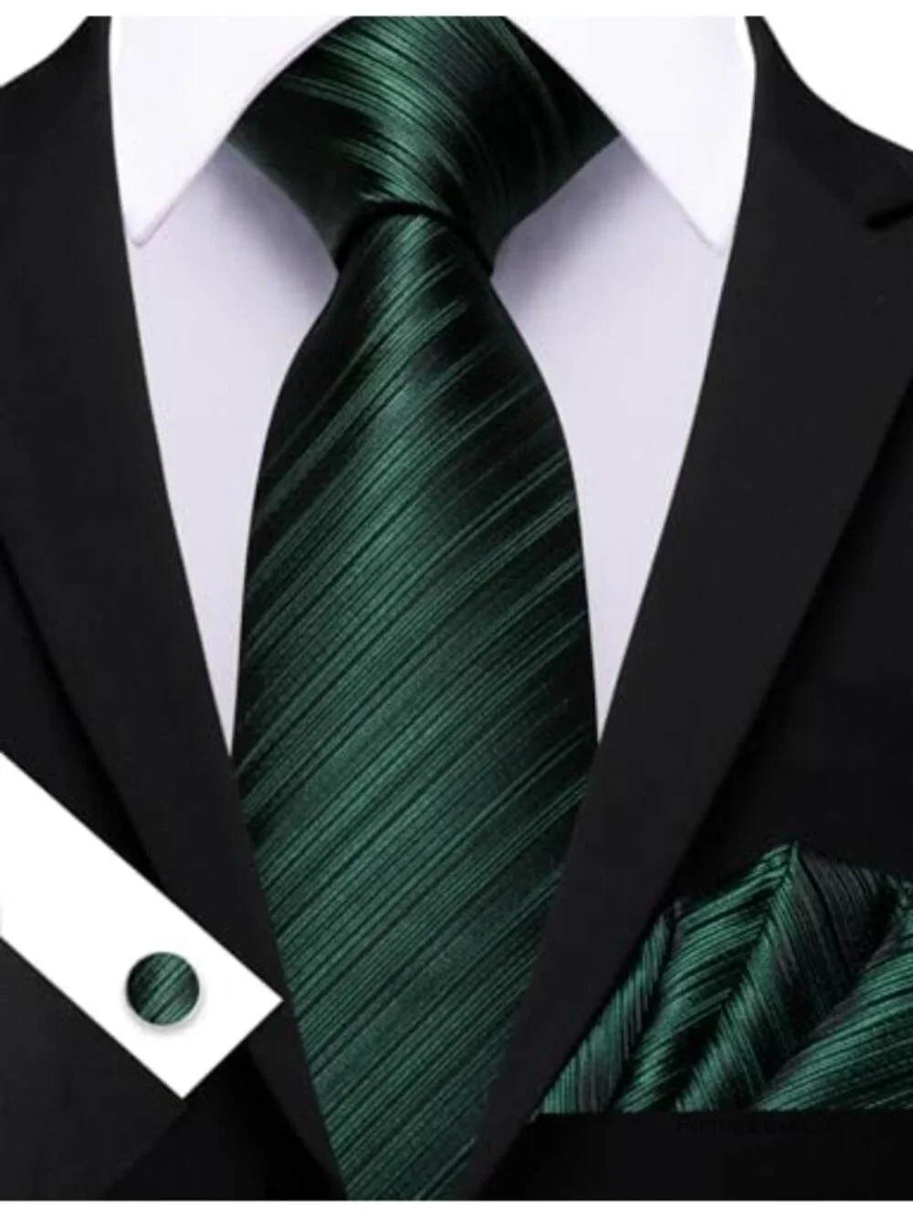 Men's Silk Tie Set with Handkerchief & Cufflinks, Striped, Wedding